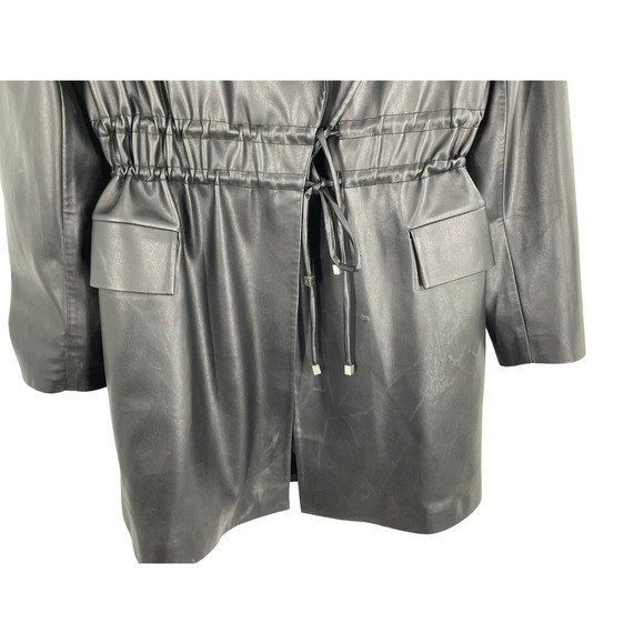 Selmacilek Womens Leather Trench Collar Mini Dress Flap Pockets Size S Black - Picture 4 of 9